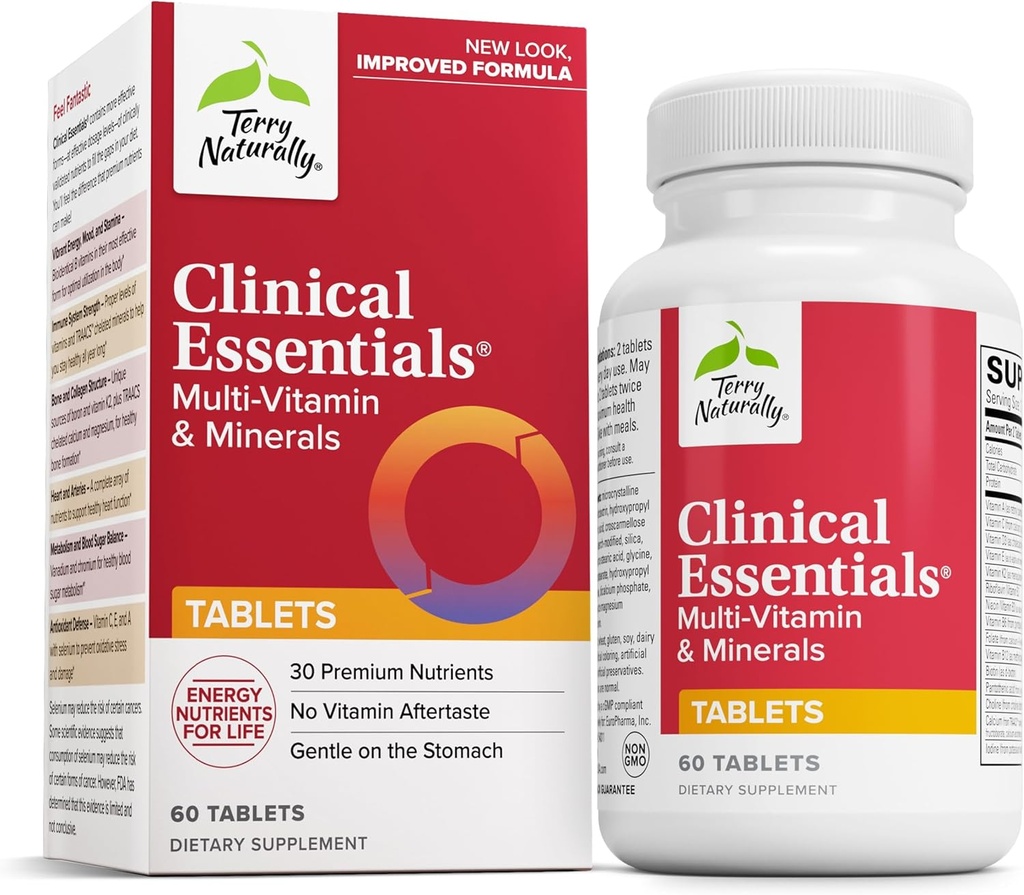 Terry naturligt kliniske essentials - supplement til aids ben, cardiovaskulær & immunforsvar - supplement til kardiovaskulær og immunforsvar med kartede mineraler - supplement til B- vitaminer og vitamin C - 60 tabletter