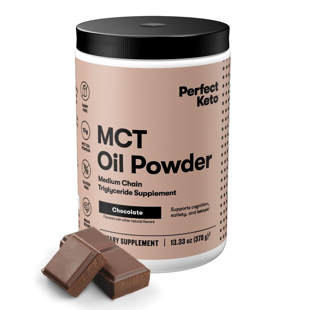 Perfect Keto 7g MCT Oil Powder, Medium Chain Triglycerides Supplement, Non Dairy Coffee Creamer til Keto Diet, Ketogen MCT Oil Mix til kaffe, Smoothie, Protein Shakes, Chokolade, 30 Servere