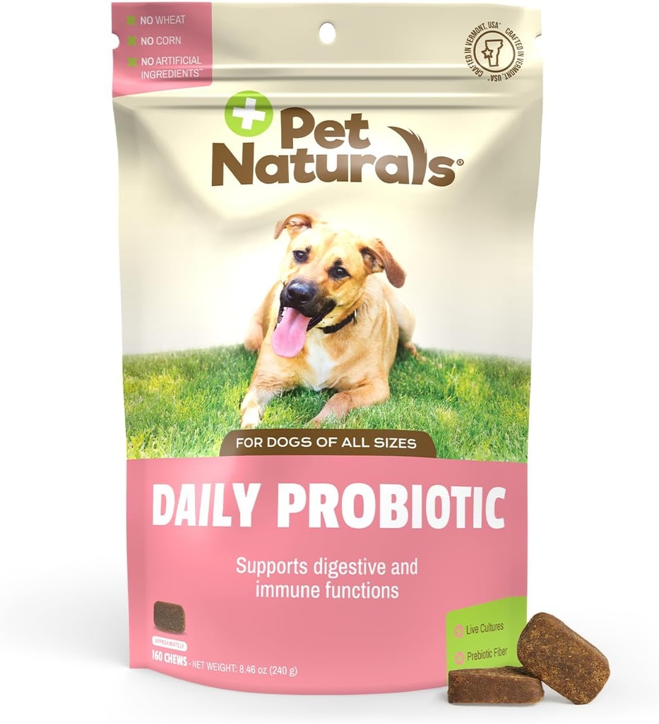Pet Naturals Daily Probiotic for Dogs, Duck Flavor, 160 Chews - 120M CFU 'er Pre and Probiotics for Dogs fordøjelsessygdomme, Gut Health, immunforsvar, Diarré, Allergier og kløen