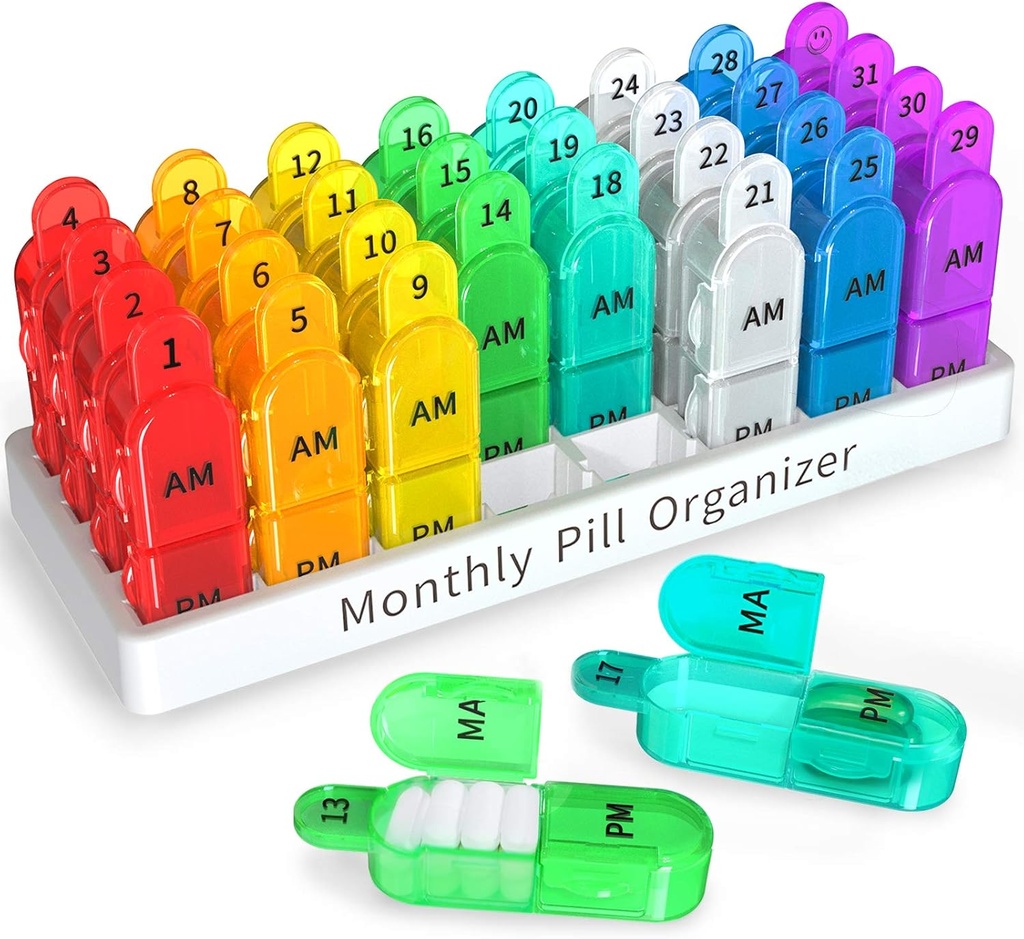 Zoksi Månedlig Pill Organizer 2 gange om dagen, 30 dag Pill Box Organizer Am Pm, Daily Pill Case med 32 store afdelinger for hver dag, Portable Travel Pill Container til vitaminer og medicin