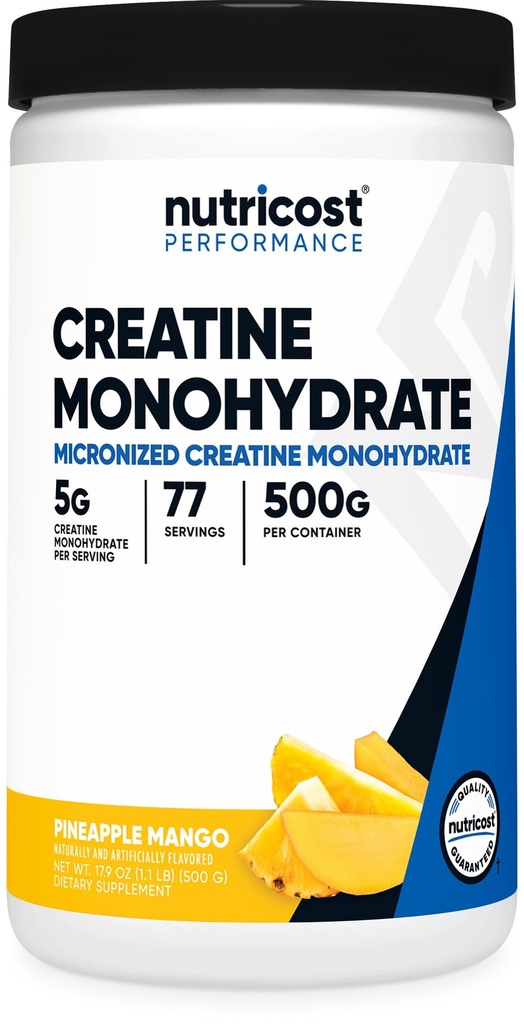 Nutricost Creatin monohydrat pulver (Ananas Mango, 500 Gram) - Mikroniseret Creatin supplement - Vegan, Non- GMO, Gluten Free