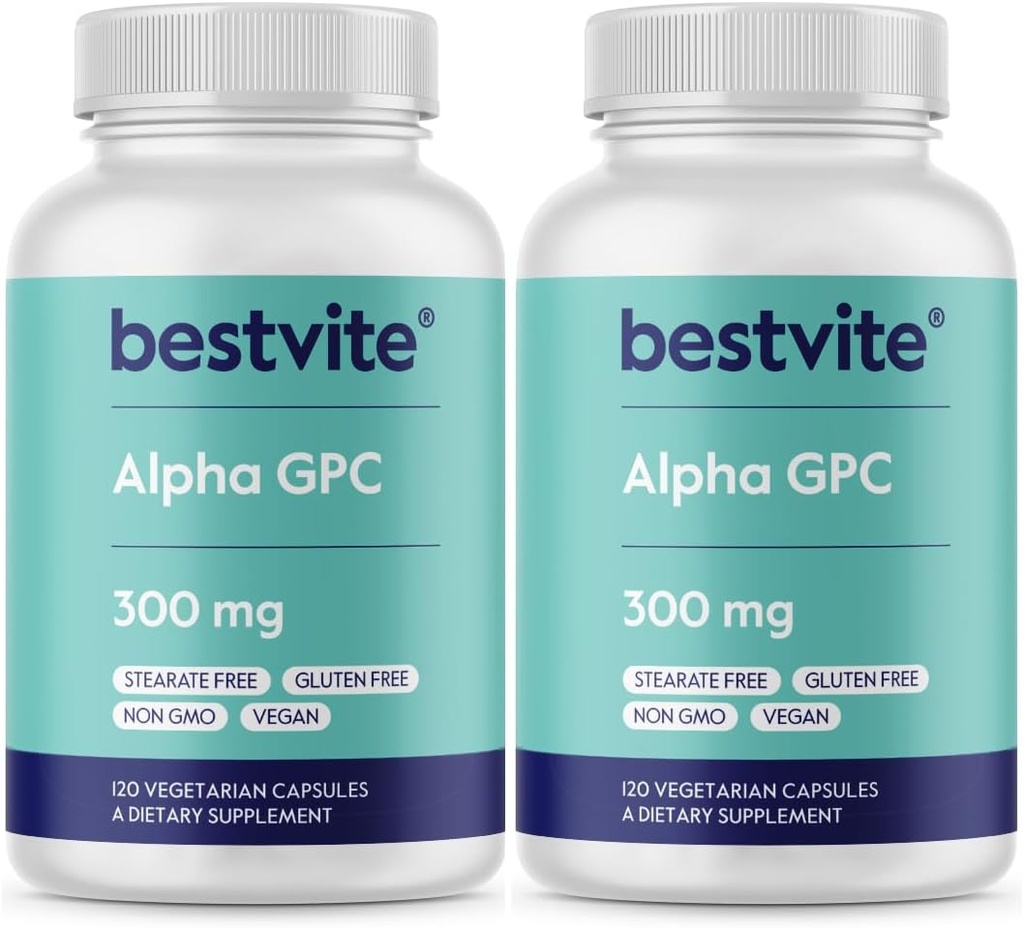 Alpha GPC 600mg per servering (240 vegetariske kapsler) (120x2) - Ingen stearater - Vegan - Ikke GMO - Gluten Free