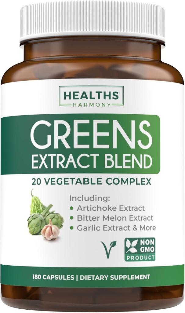 Super Greens Antioxidants Superfoods 2250mg Supplement - 20 Ingredienser med spirer, svampe, rødder, hvidløg, Bitter Melon, Artiskoke, Selleri frø, Cayenne peber, Alfalfa non GMO - 180 Kapsler