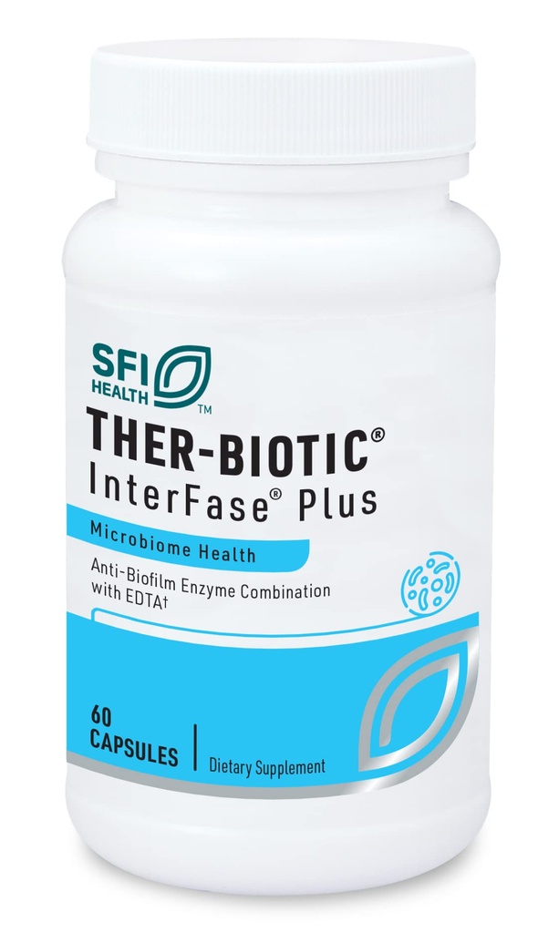 Klaire Labs SFI Health Interfase Plus - Enzyme Kombination til Disrupte Biofile Matrix + EDTA - Gastrointestinal System, Gut Flora, Biofile & Detox Support (60 kapsler)