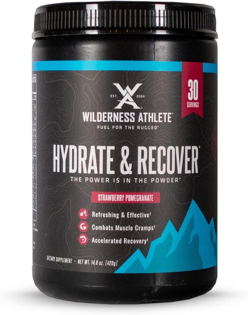 Wilderness Atlete - Hydrate & Recover; Flydende Hydration Powder Electrolyte Drink Mix - Recover Hurtigere med Bcaas - Hydrate Powder med 1000mg C-vitamin - 30 Servering Tub (Jordbær Pomegranat)