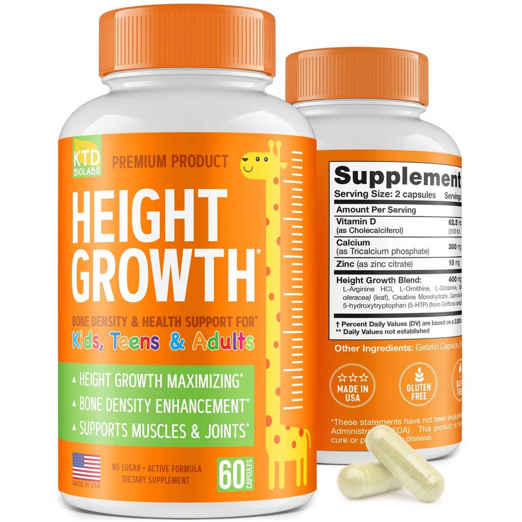 Højde Vækst Maximizer - Lavet i USA - Naturlig Højde Stigning Booster & Teen Vitaminer - piller til at vokse højere ved enhver alder - Knoglevækst supplement for voksne & børn