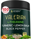 5in1 Valerian Root Capsules Plus L- Theanin, Lemon Balm, Gurkemeje og sort pepper til afslapning, afslappende nat, fordøjelse og immunforsvar - 100 greve