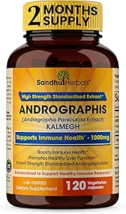 SANDHUHERBALS Sandhu Herbals Andrographis Paniculata Kalmegh for immun- og leversundhed Support 124; 120 Vegetarer Kapsler, 2 Måneder Support 124; Ayurvedic Herbal Vegetar Supplement Complex