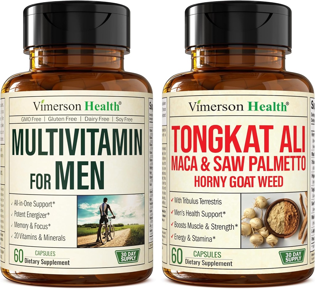 Vimerson Health Multivitamin for Men & Tongkat Ali for Men with Horny Goat Weed, Maca Root Powder, Tribulus Terrestris, Saw Palmetto Extract