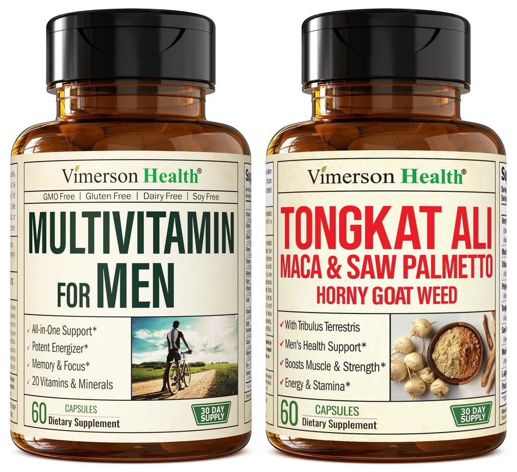Vimerson Health Multivitamin til mænd & Tongkat Ali til mænd med Horny Geat Weed, Maca Root Powder, Tribulus Terrestris, Saw Palmetto Extract