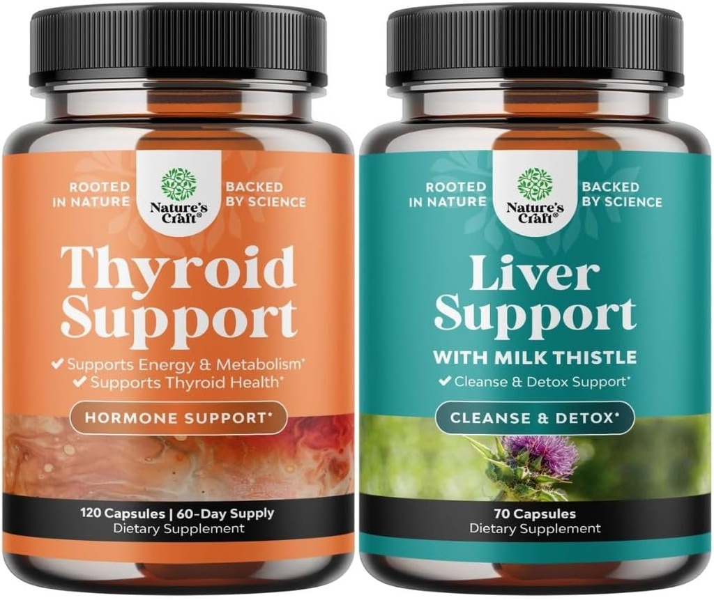 Bundle of Herbal Thyroid Support Complex med L Tyrosine Bladerwrack Selenium Pure Ashwagandha og Lever Rengøring Detox & Reparation - Mælk tidsel med Mælkebøtte Root Cholin Beetroot & Artiskoke ekstrakt