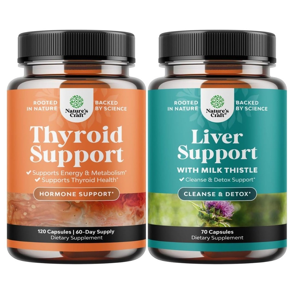 Bundle of Herbal Thyroid Support Complex med L Tyrosine Bladerwrack Selenium Pure Ashwagandha og Lever Rengøring Detox & Reparation - Mælk tidsel med Mælkebøtte Root Cholin Beetroot & Artiskoke ekstrakt