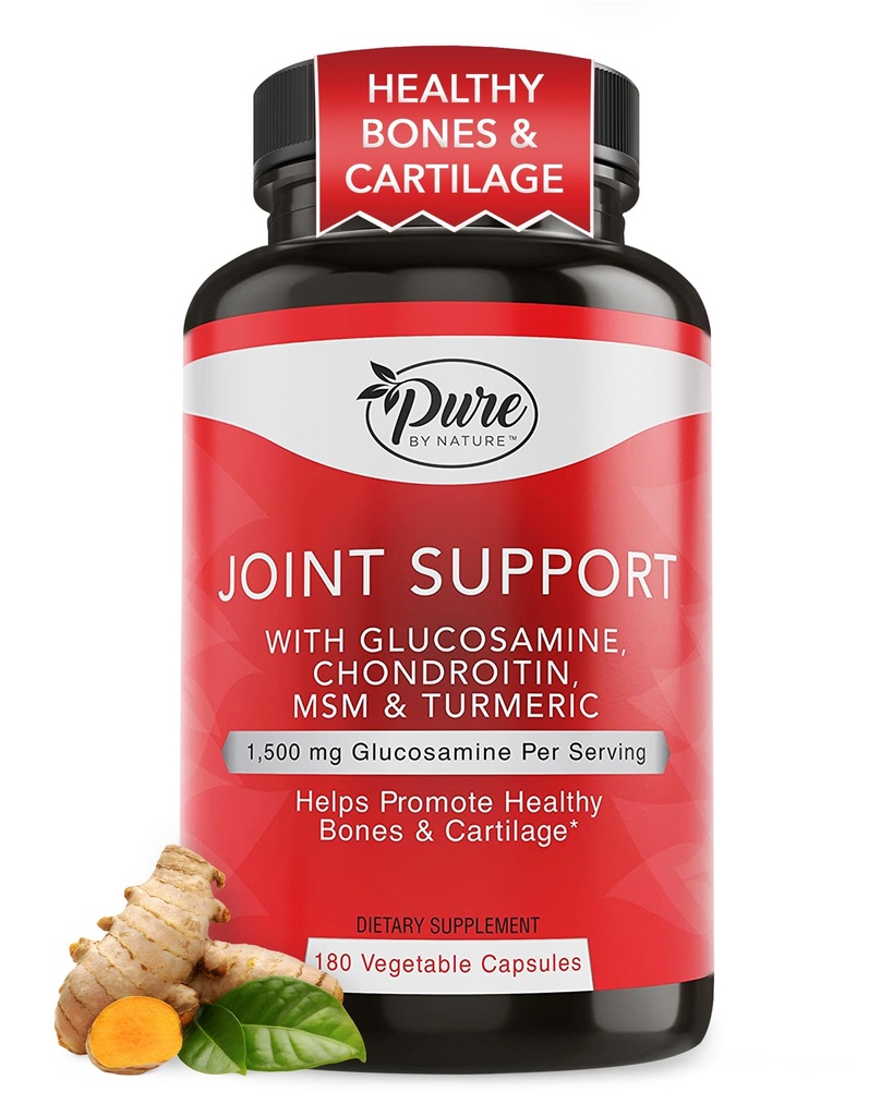Pure by Nature Joint Support, Glucosamin med Chondroitin Turmerisk MSM Boswellia Supplement, 180 Kapsler