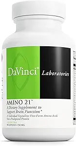 DAVINCI Labs Amino 21 - Understøtter hjernefunktion og muskelmetabolisme * - Aminosyre Kosttilskud med L-glutamin, L-lysin HCl, Tyrosin, L-arginin og mere - Gluten- fri - 90 kapsler, 750 mg
