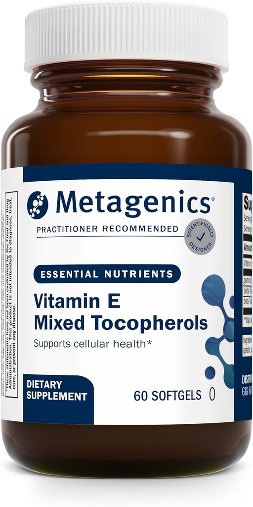 Metagenics Vitamin E Blandede tocopheroler - høj potens Antioxidant supplement med Alpha & Gamma tocopheroler - Understøtter hjerte, immunforsvar og cellulær sundhed - ikke-GMO, Gluten- fri - 60 Softgels