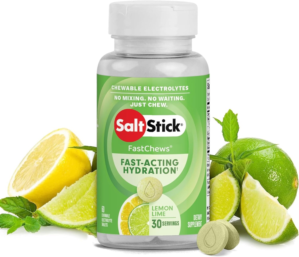 SaltStick Elektrolyte FastChews - 60 Count Lemon Lime Flavor - Chewable Electrolyte Tablets for Hydration, Salt Tablets, Dehydrering Relief
