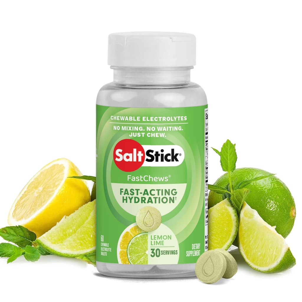 SaltStick Elektrolyte FastChews - 60 Count Lemon Lime Flavor - Chewable Electrolyte Tablets for Hydration, Salt Tablets, Dehydrering Relief