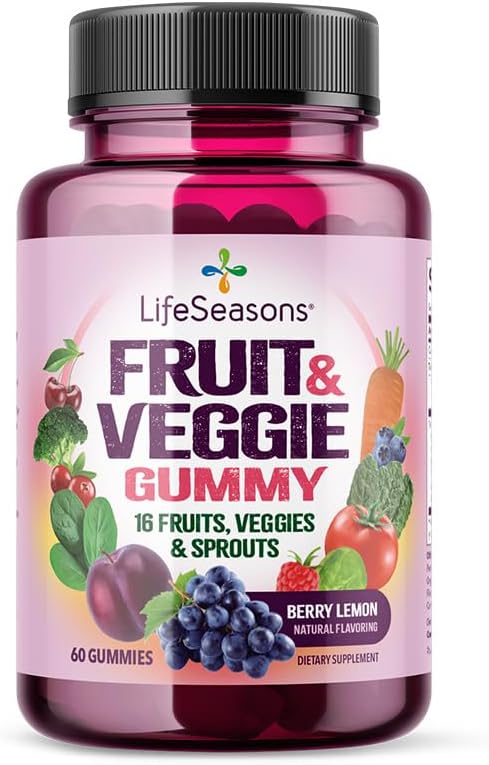 LifeSeasons Fruit & Veggie Gummy Supplement - 16 Frugter Grøntsager & spirer - Vitaminer Mineraler & antioxidanter - Nutritional Support for Immunity & Wellness - 3X mere potent - 60 Gummies
