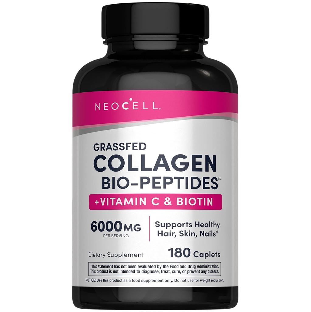 NeoCell Super Collagen med C-vitamin og biotin, hud, hår og negle tillæg, omfatter antioxidanter, tablet, 180 greve, 1 flaske