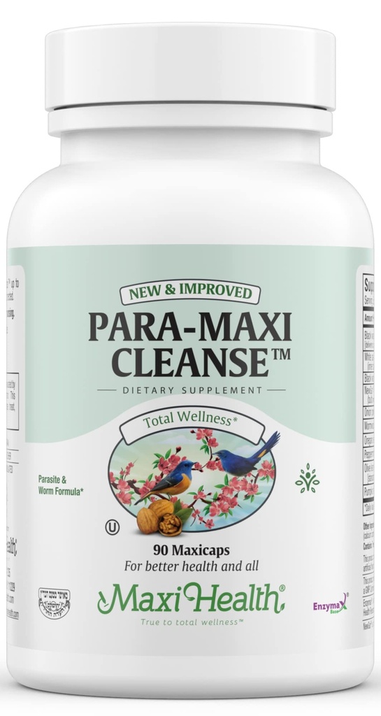 Maxi Health Intestinal Rengøring for mennesker - Natural fordøjelsesmiddel Gut Flora Body Detox for kvinder - Gut Rengøring for mænd - Bloated Belly Relief med Black Walnut Wormwood Herb (90 Capsules)