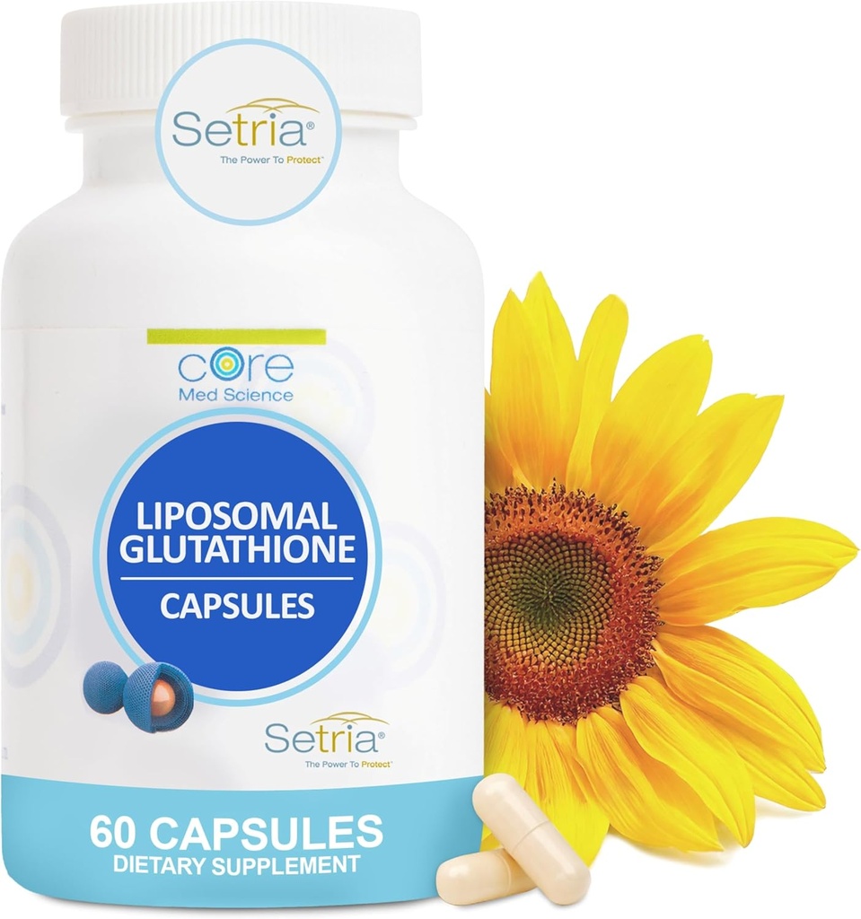 Core Med Science Liposomal Glutathion supplement (500mg, 60 kapsler) - Pure Reduceret Setria med phospholipid kompleks - Antioxidant supplement for energi, hjerne sundhed, hud og lever sundhed