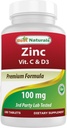 Bedste Naturals Zink 100 mg med C-vitamin & D3 180 tabletter Gluten Free and Non- GMO