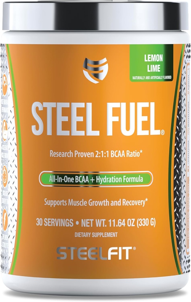 SteelFit Steel Fuel BCAAs Aminosyrer pulver til intra- workout til accelerere muskelvækst & forbedret holdbarhed - 30 Serveringer i Lemon Lime - BCAA Kosttilskud pulver til elektrolyter og inddrivelse