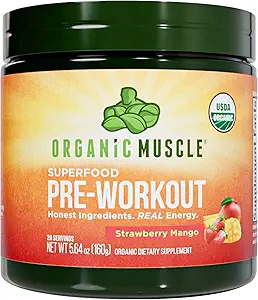 USDA Organic Pre- Workout Powder, Strawberry Mango Buddy 124; Clean Energy without Jitters
