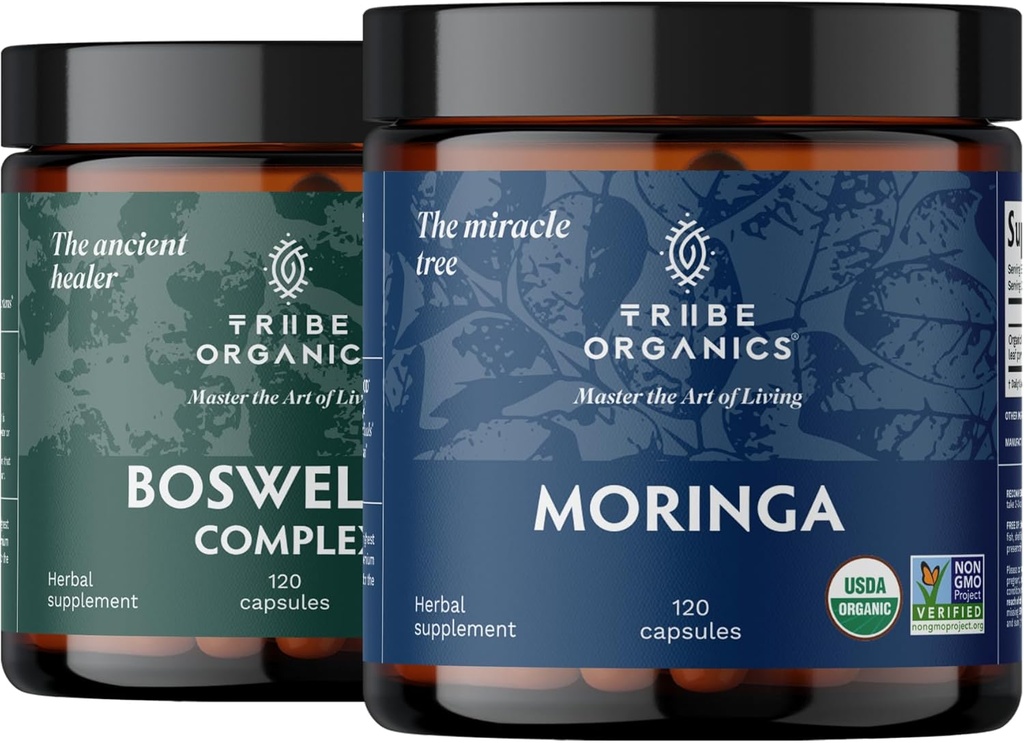 TRIBE ORGANICS Vitality Duo - Boswellia Complex - Moringa - til fælles støtte, Muskel Relief, energi, vægttab, hjerne funktion