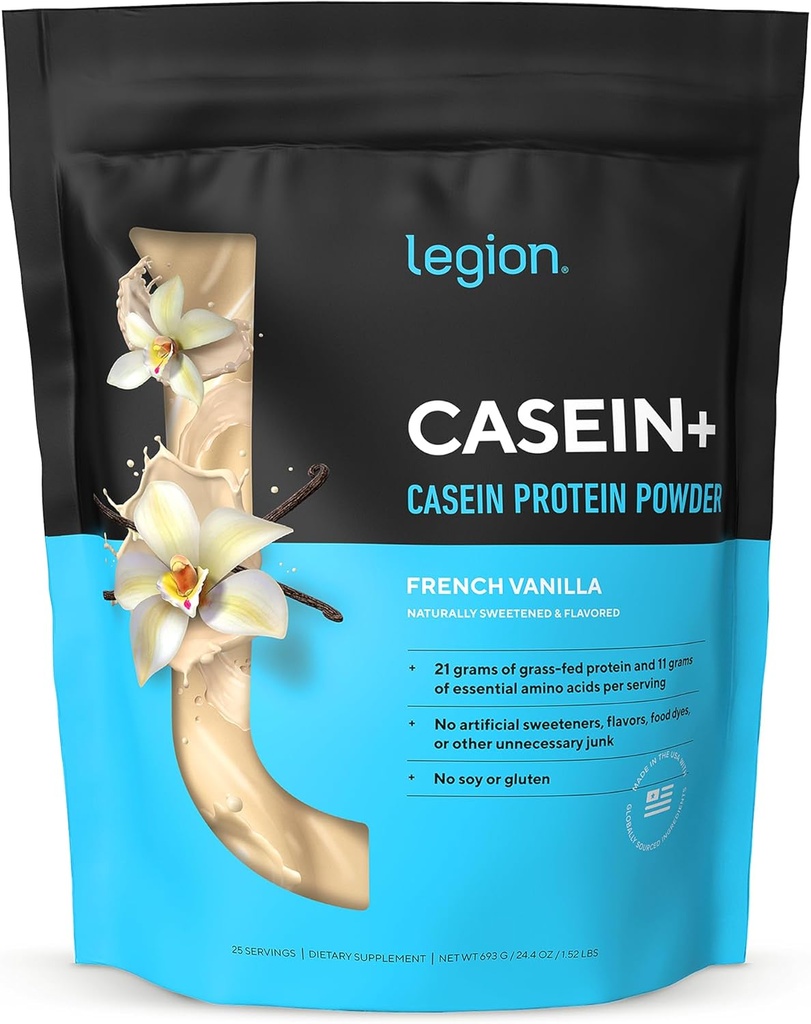 LEGION Casein Protein Powder (Fransk Vanilla) - Blow-Release Micellar Casein Protein Powder - Non-GMO, Gluten- Free & naturligt sødet pulver fra Grass- Fed køer (25 Servere)