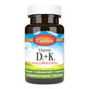 Carlson - Vitamin D3 + K2, 50 mcg (2000 IE) Vitamin D3 & 90 mcg Vitamin K2 som MK7, Knoglestøtte, Calciumabsorption, 120 kapsler