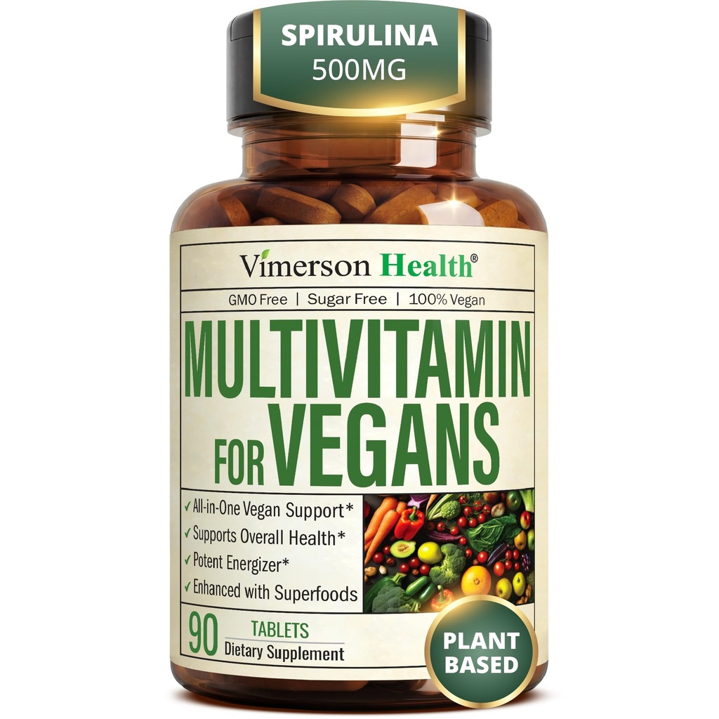 Vegansk Multivitamin til kvinder & mænd - Essentielle Multivitaminer & Multimineraler 90 tabletter med vitamin B12, A, D, C, Zink, Magnesium & mere for samlet krop Wellness - 23 vigtige næringsstoffer & vitaminer