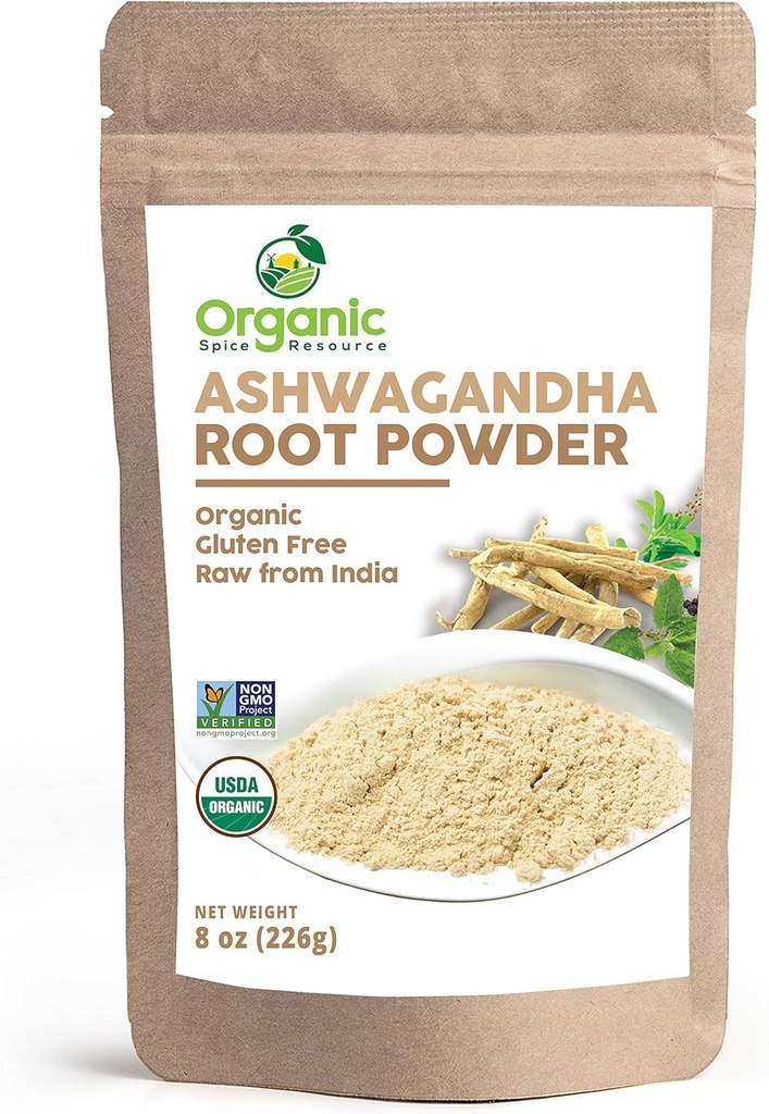 Organic Ashwagandha Root Powder -8 Ounce | Lab Tested for Purity | Resealable Kraft Bag,Non-GMO, Indian Ginseng, Withania Somnifera -100% Raw from India, by SHOPOSR (8 oz)