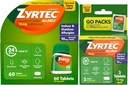 Zyrtec 24 timers Allergi Relief tabletter, Indendørs og Udendørs Allergi medicin med 10 mg Cetirizin HCl per Antihistamin tablet, Bundle Pack, 60 ct + 3 ct Travel Packs, 63 Count