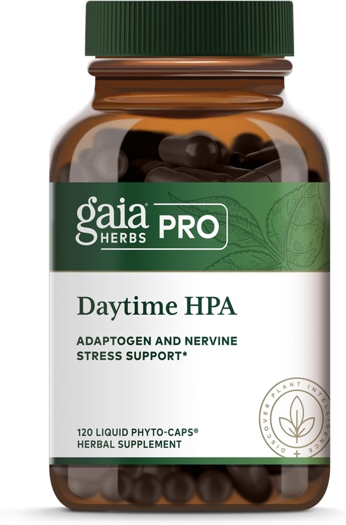 GAIA HERBS PRO Daytime HPA - Adaptogen Support - Nervesystemet Support med Olivenolie & Rhodiola * - Vegan, Gluten- Free, Soy- Free - 120 flydende Phyto- Caps (60 Servere)