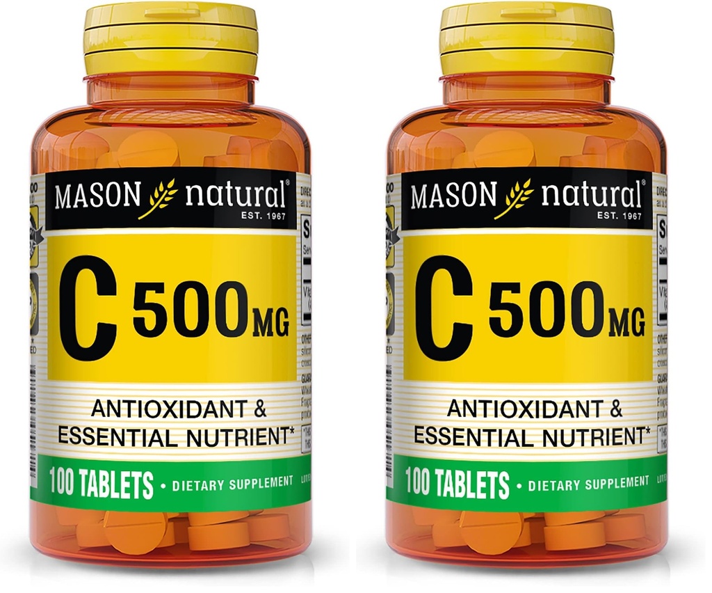 MASON NATURAL C 500 mg - understøtter sundt immunsystem, antioxidant og essentiel ernæring, 100 tabletter (pakke med 2)
