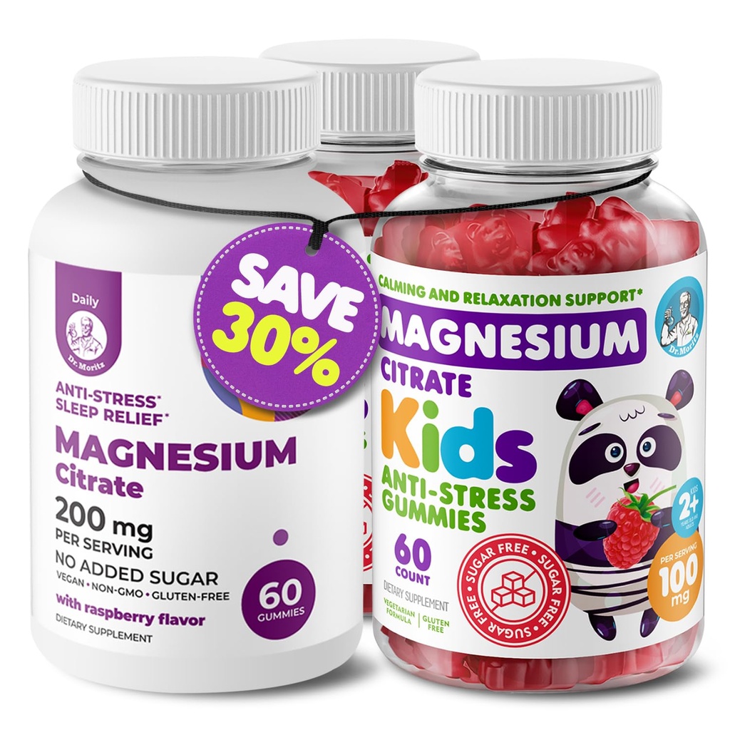 Kids Magnesium 120 tæller og Magnesium 60 tæller Gummies Sugar- Free - Calm Magnesium Gummies Supplement for børn, Sugar- Free Magnesium Calm Chews for børn og voksne