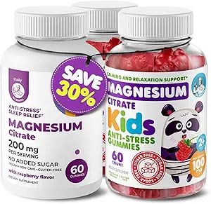 Kids Magnesium 120 tæller og Magnesium 60 tæller Gummies Sugar- Free - Calm Magnesium Gummies Supplement for børn, Sugar- Free Magnesium Calm Chews for børn og voksne