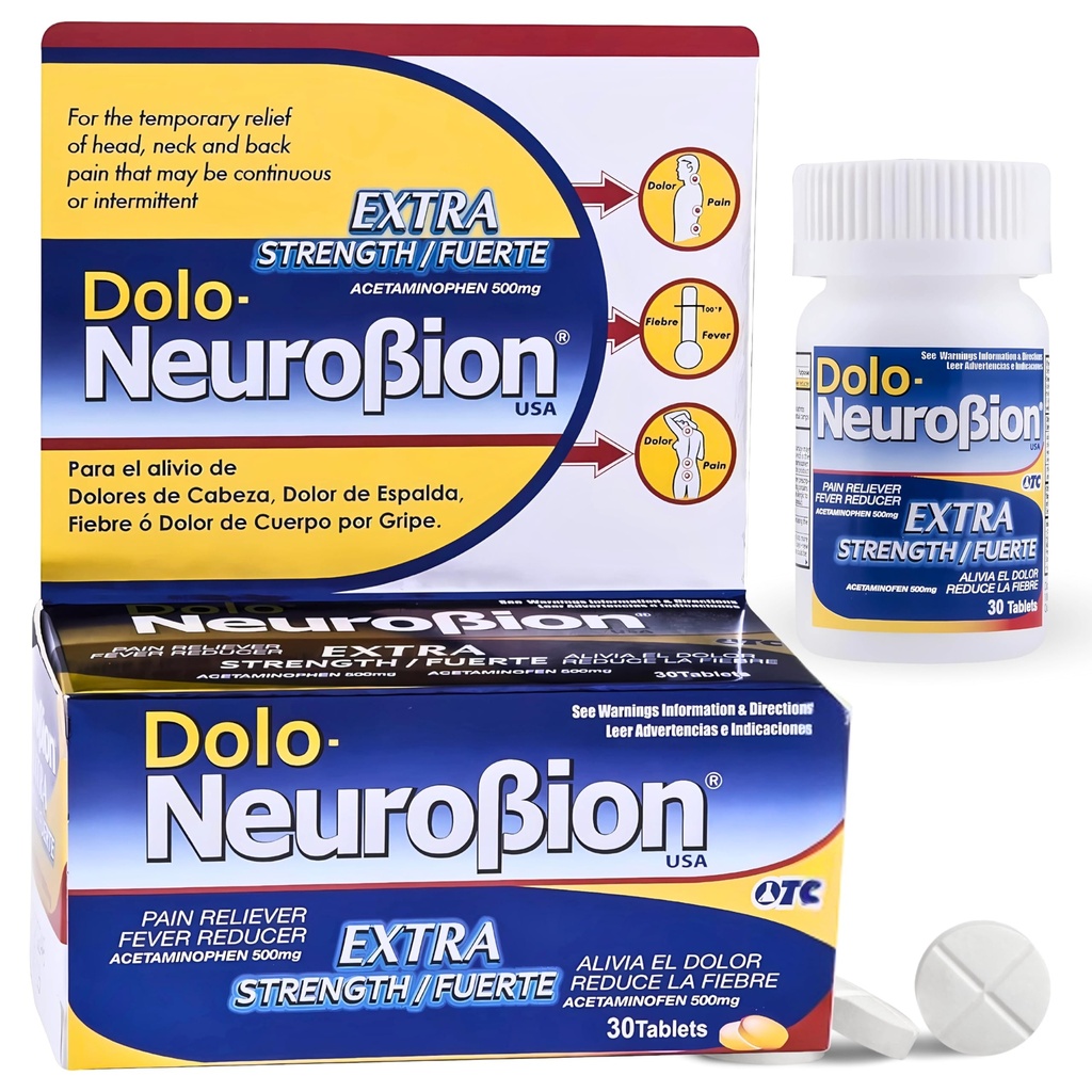 Dolo Neurobion 30 tabletter - Pain Reliever, Feber Reducer, Extra Strength, Fuerte, Alisel Dolor, Reducer la Fiebre