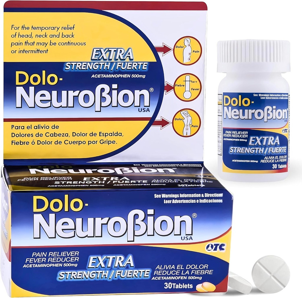 Dolo Neurobion 30 tabletter - Pain Reliever, Feber Reducer, Extra Strength, Fuerte, Alisel Dolor, Reducer la Fiebre