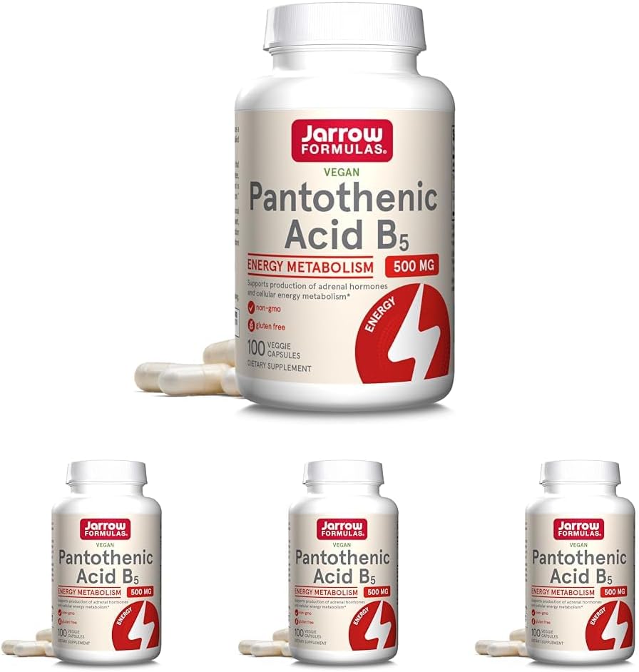 Jarrow Formulas Pantothenic Acid B5 500 mg - 100 Veggie Caps - Essential B Vitamin Dietary Supplement - Energy Production & Metabolism Support - 100 Servings (Pack of 4)