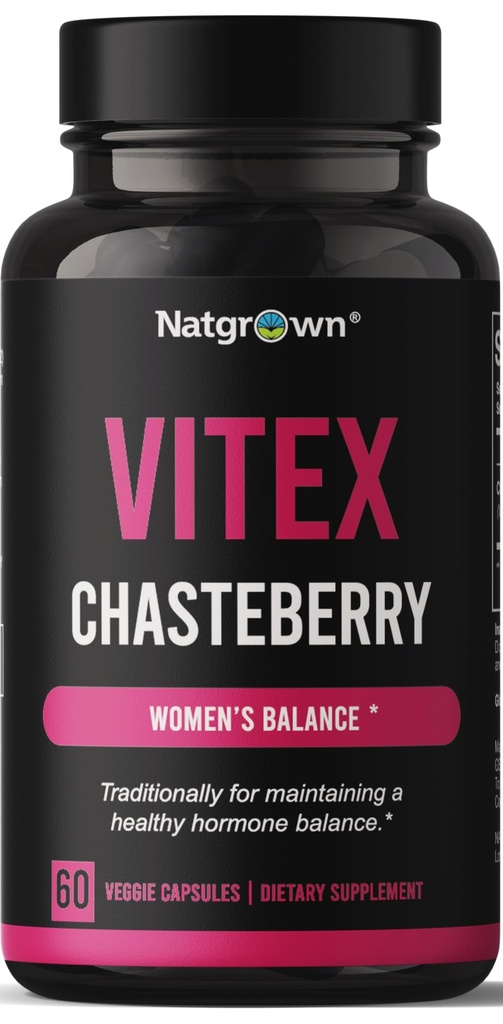 Natgrown Vitex Chasteberry Supplement for Kvinder 1.000 mg - Agnus Castus Chaste Tree Vitex Berry Fruit Extract Kapsler - 60 Ct