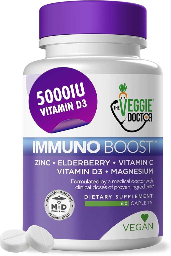 Immun Support Supplement (60 tabletter) - Alle naturlige, Vegan - Hyldebær, Zink, Vitaminer C, D3 for immunsystemet Boost - Immunitet supplement med Magnesium til daglig immunforsvar