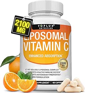 Liposomal Vitamin C 2100mg High Absorption Fat Soluble VIT C - Immune Support Collagen Booster Immunity Defense & Powerful Antioxidant, MCT Oil & Sunflower Lecithin, Acsorbic Acid, Vegan Non-GMO