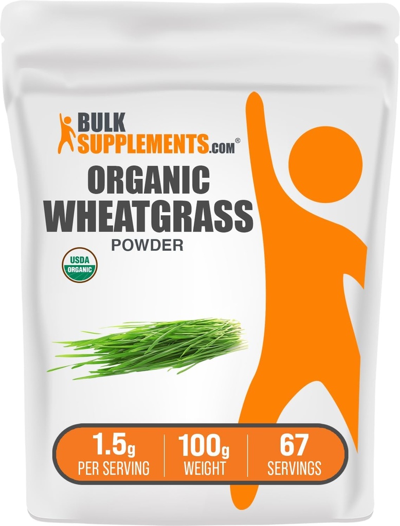 BulkSupplements.com Organic Wheatgrass Powder - Organic Super Green Powder, Superfoods Supplement - Vegan & Gluten Free, 1,5 g per Serving, 100g (3,5 oz) (Pack of 1)