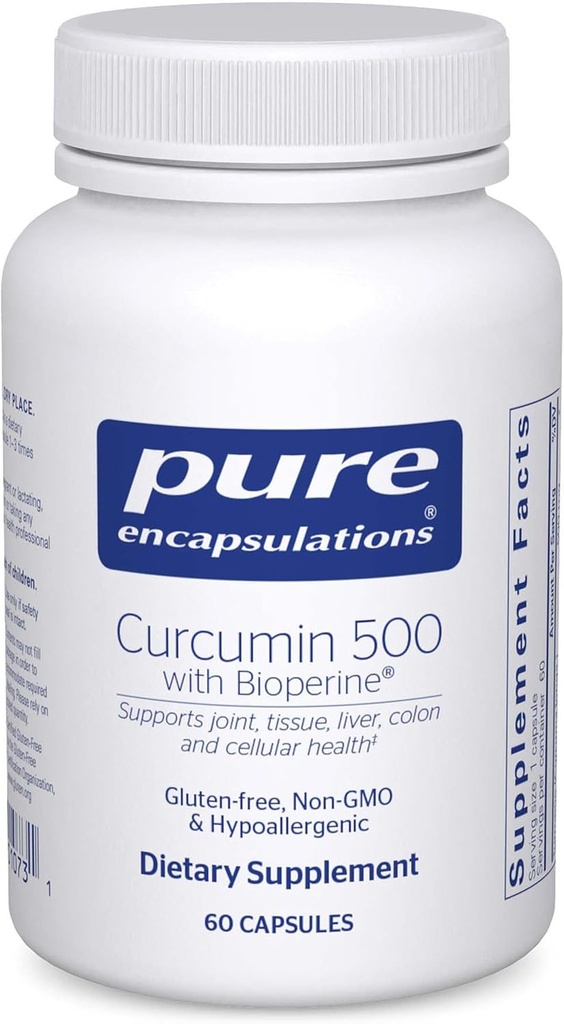 Pure indkapslinger Curcumin 500 med Bioperine - Antioxidant supplement til støtte Joints, Tissue, Lever, kolon og cellulær sundhed * - med gurkemeje & Bioperine - 60 kapsler