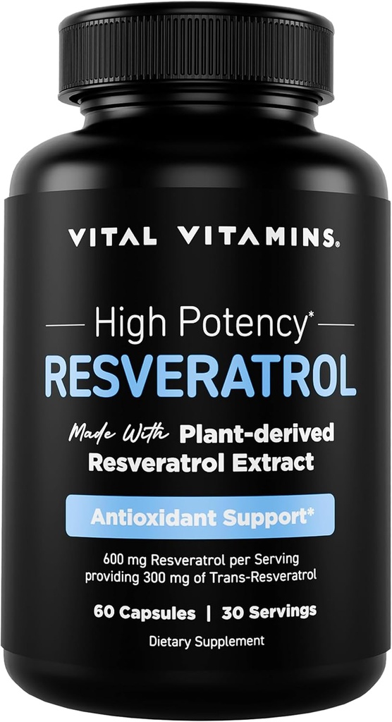 Vital Vitaminer Resveratrol supplement - Antioxidant Support, Cellulær Longevity, Kognitiv funktion - 60 kapsler