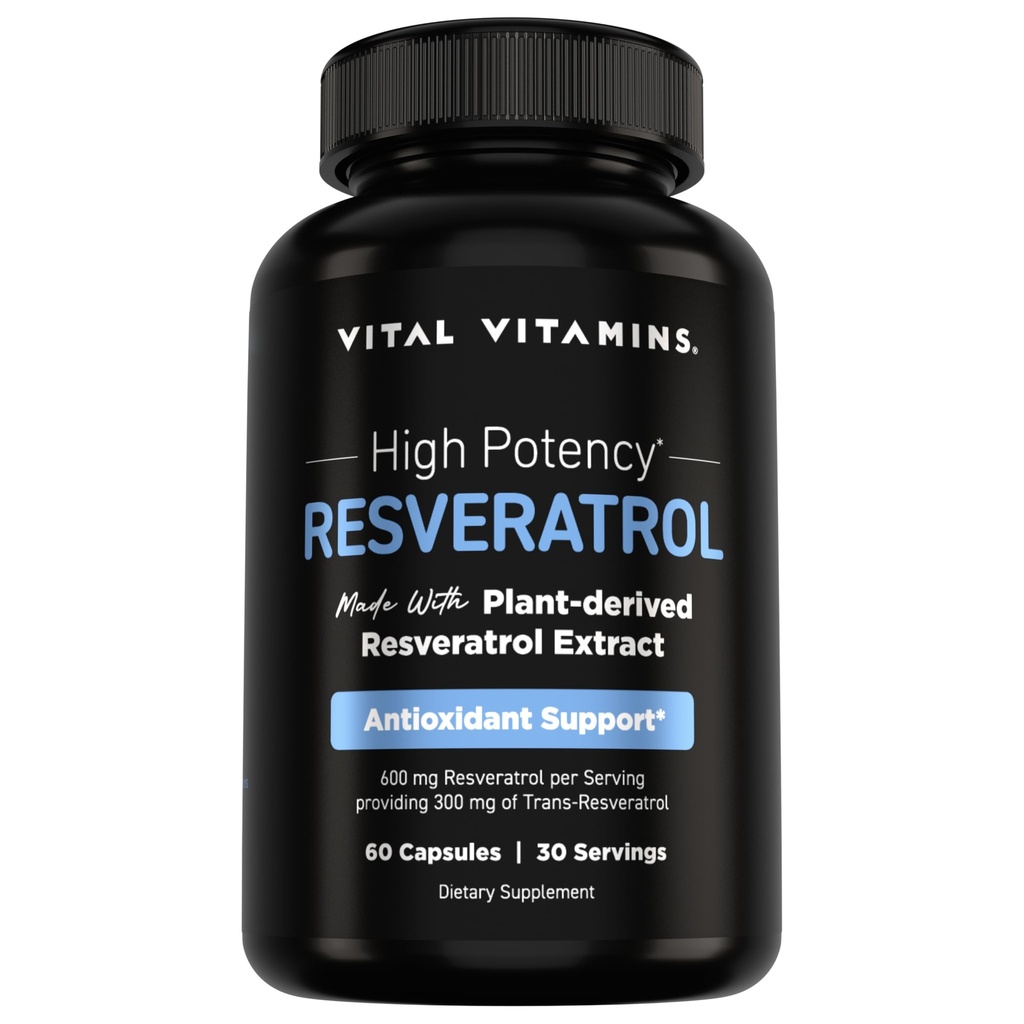 Vital Vitaminer Resveratrol supplement - Antioxidant Support, Cellulær Longevity, Kognitiv funktion - 60 kapsler