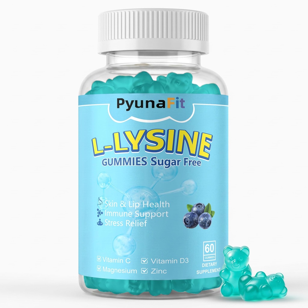 L- Lysin Gummies 1000mg, 5 i 1 Ekstra Styrke til immunforsvar, Hud & Lip Sundhed, Chewable Lysin Supplement for børn voksne, 60 Tæl