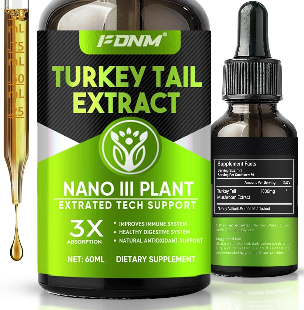 Tyrkiet Tail Mushroom Extract - 2 Fl Oz Mushrooms Tyrkiet Tail supplement, Økologisk immunforsvar & fordøjelsesstøtte supplement, Fast- Absorbing flydende tinktur